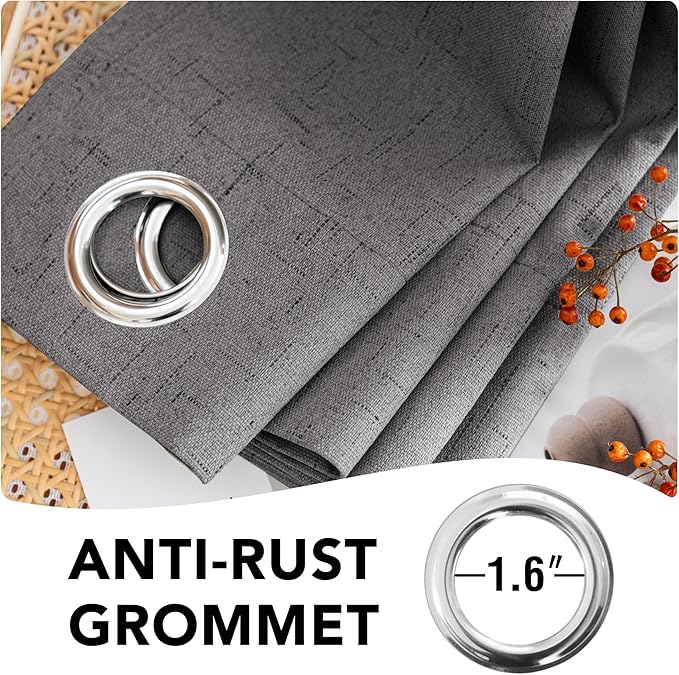 H.VERSAILTEX Linen Blackout Curtains 72 Inches Long 100% Absolutely Blackout Thermal Insulated Textured Linen Look Curtain Draperies Anti-Rust Grommet, Energy Saving with White Liner, 2 Panels, Grey