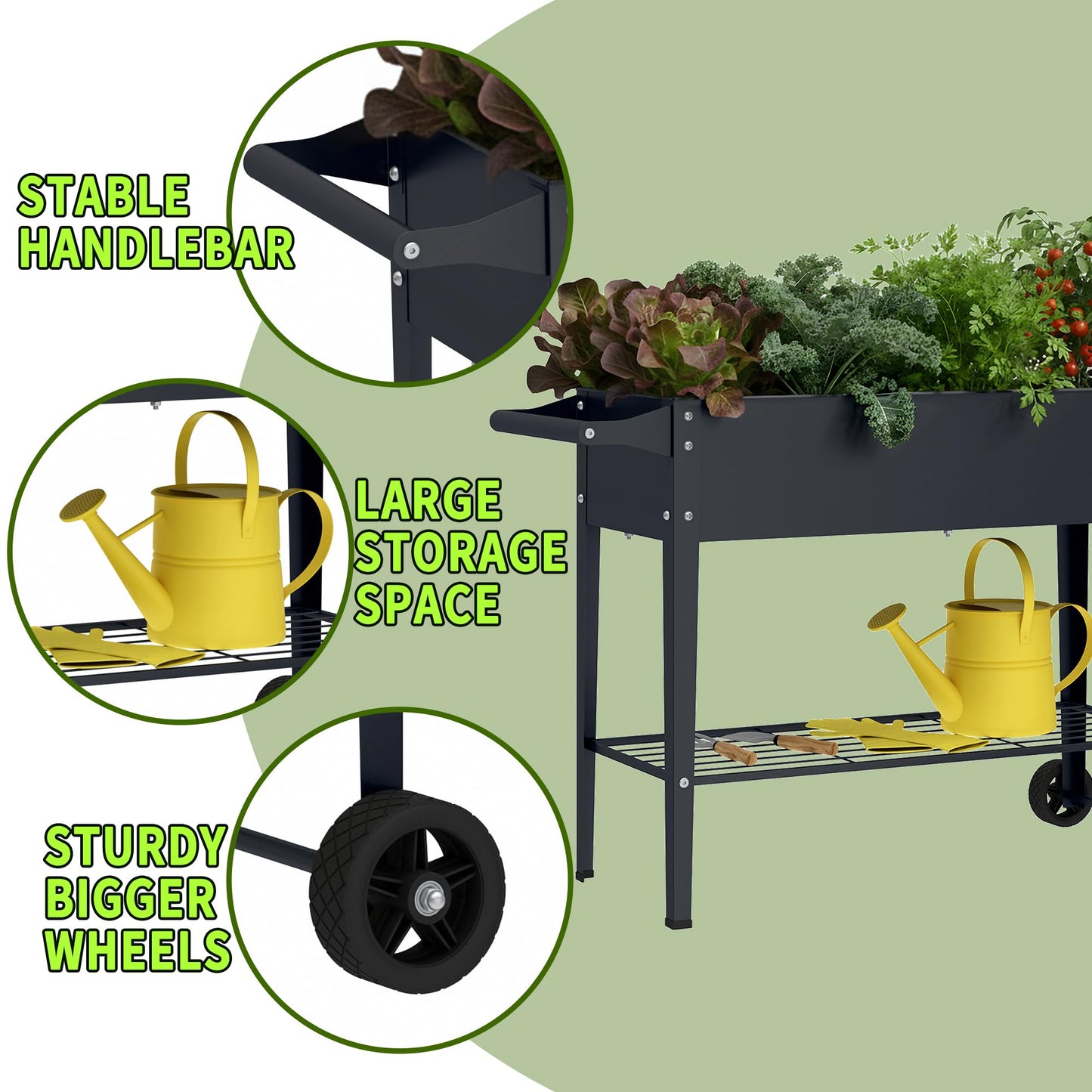 Chuangshuo Guard Elevate 32" Tall Raised Garden Bed with Wheel,Planter Box for Backyard,Outdoor Garden, Patio, Balcony, 400lb Capacity,Grey