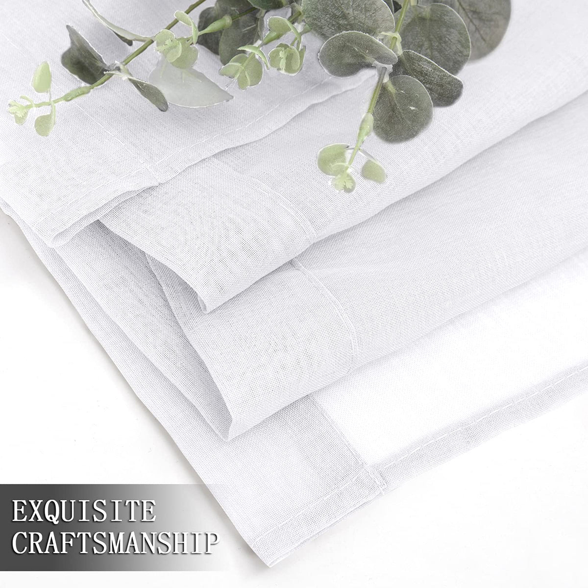 Short Sheer Curtain Linen Textured Bedroom Curtains Sheer Light Filtering Rod Pocket Voile Curtain for Living Room