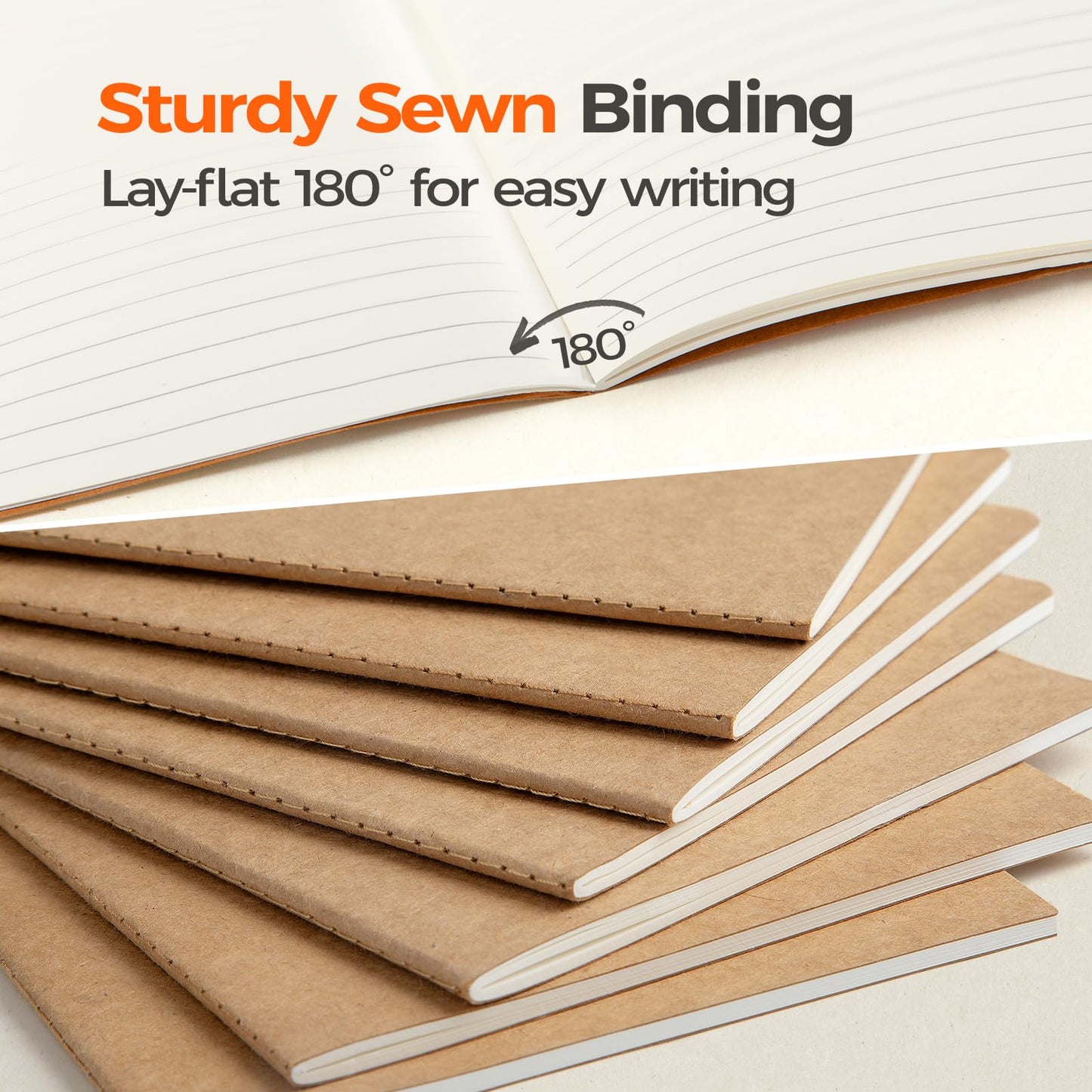 Foliom 50 Pack Kraft Notebooks Bulk A5, 60 Pages Lined Ruled Journals, 8.3x5.5 Inches, Natural Kraft Cover Composition Notebooks for School Office Students Artists