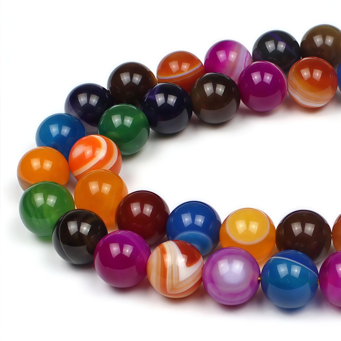 MJDCB Natural Multicolor Stripe Agate Beads Round Loose Beads for Jewelry Making DIY Bracelet Necklace (6mm)