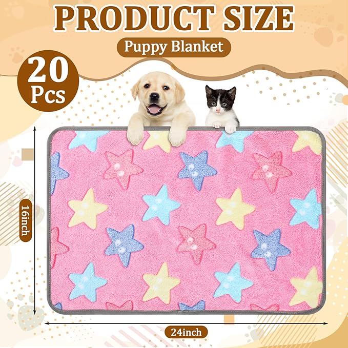 BrightRow 20 Pcs Puppy Blankets Bulk, Soft Fleece Blankets for Small Pets
