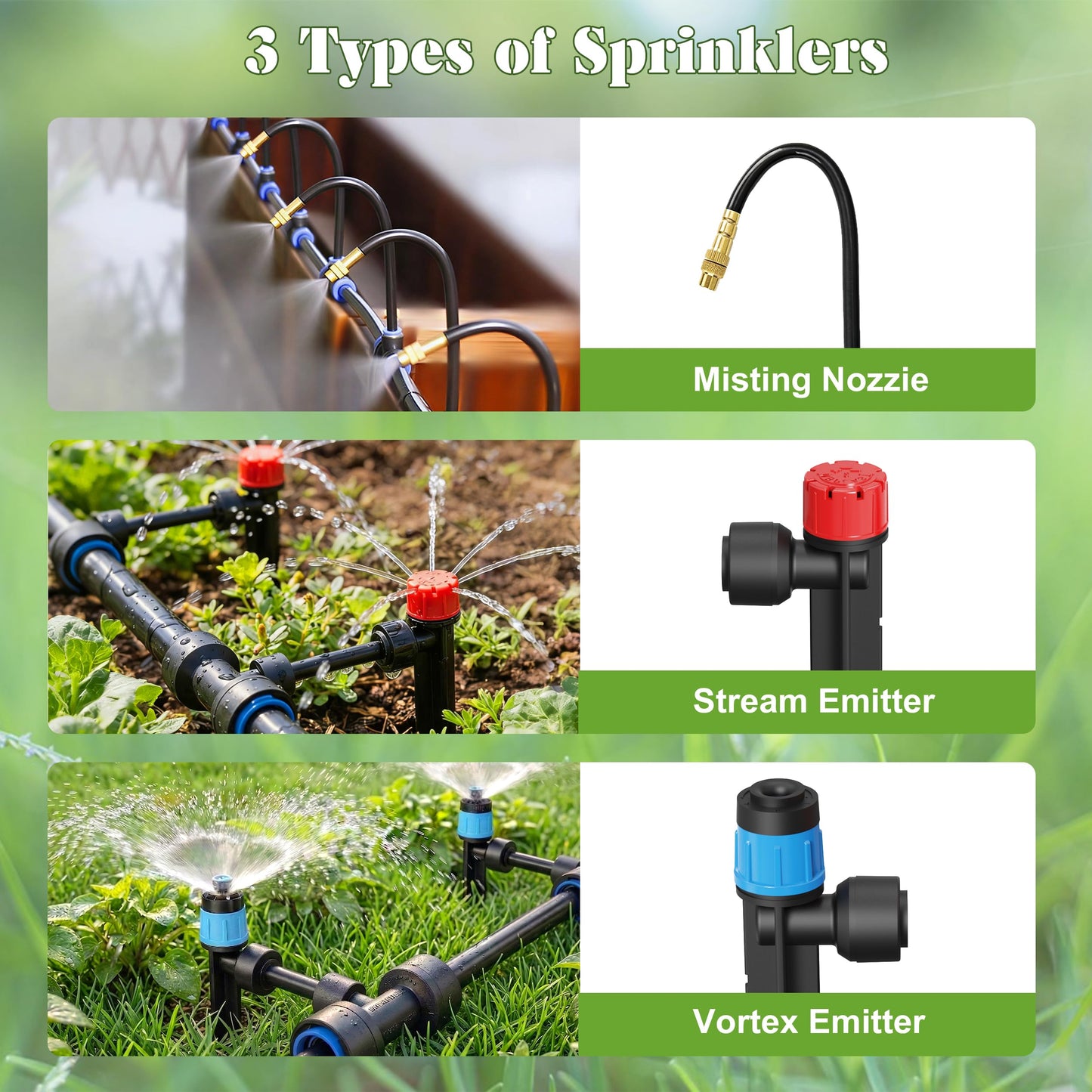 Drip Irrigation Kit for Garden, Automatic Watering System with Quick Connect Fittings, Adjustable Spray Nozzles, Water Saving Irrigation System for Yard, Greenhouse, Lawn & Potted Plants (106FT)