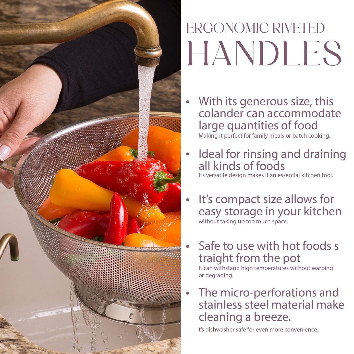 Bellemain Micro-perforated Stainless Steel Colander-Dishwasher Safe (3 QT and 5 QT)