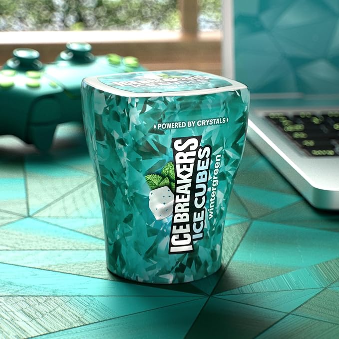 ICE BREAKERS Ice Cubes Wintergreen Flavored Sugar Free Chewing Gum Bottles, 3.24 oz (6 Count, 40 Pieces)