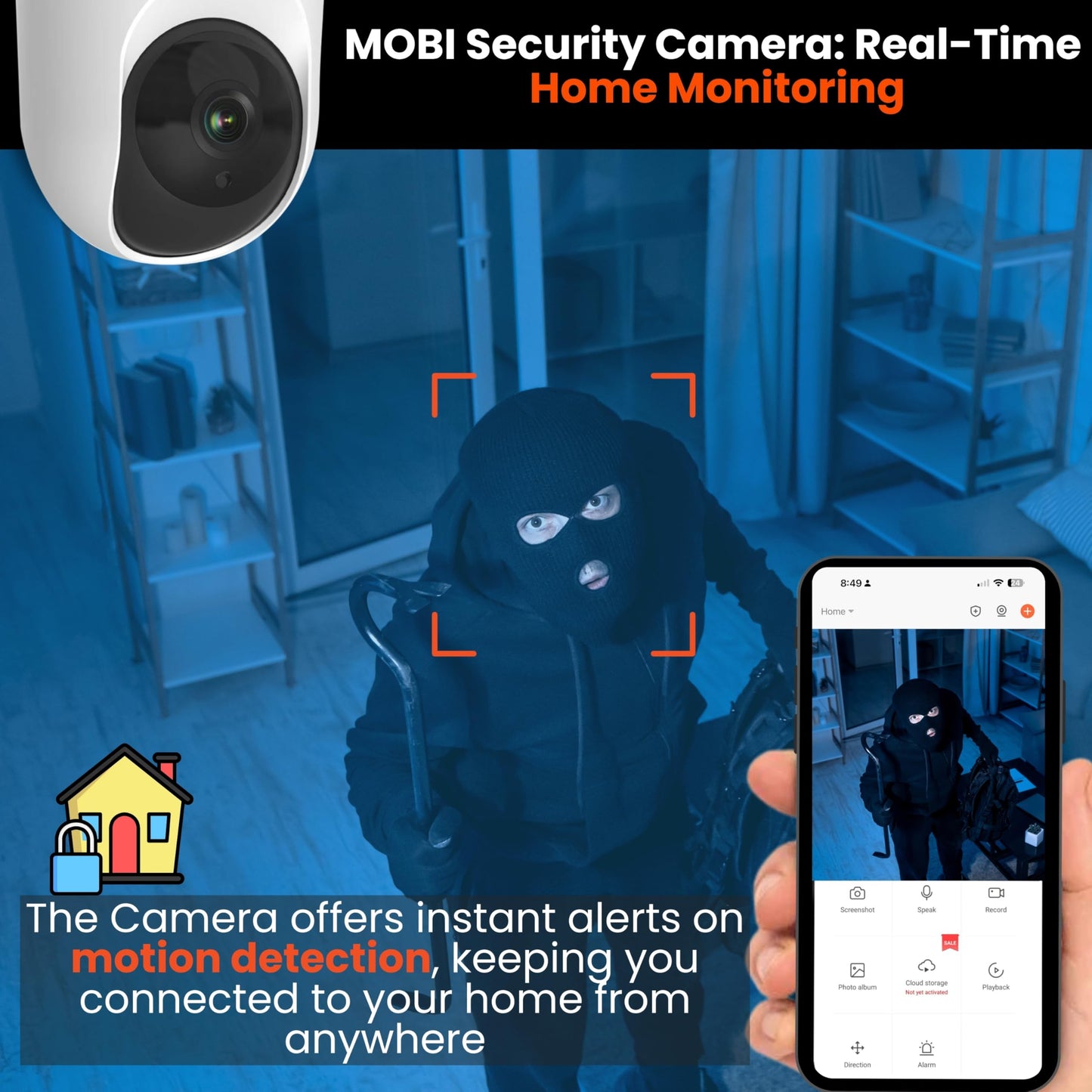 MobiCam PRO Home Monitoring Camera Single: Full HD, Pan & Tilt, Color Night Vision, Motion Tracking, Temp & Humidity Readings. Supports Cloud & SD Storage, Smart App Compatible