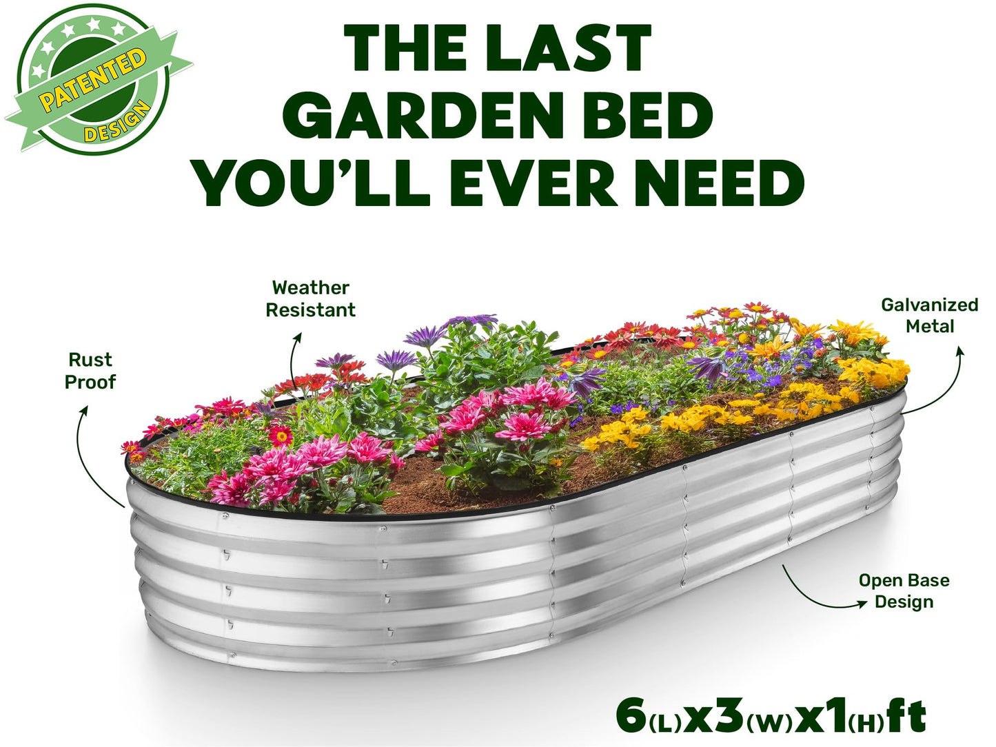 Plant & Plot Galvanized Raised Garden Beds Outdoor // 6×3×1 ft Planter Raised Beds for Gardening, Vegetables, Flowers // Large Metal Garden Box // Patented Tool-Free Design (Silver)