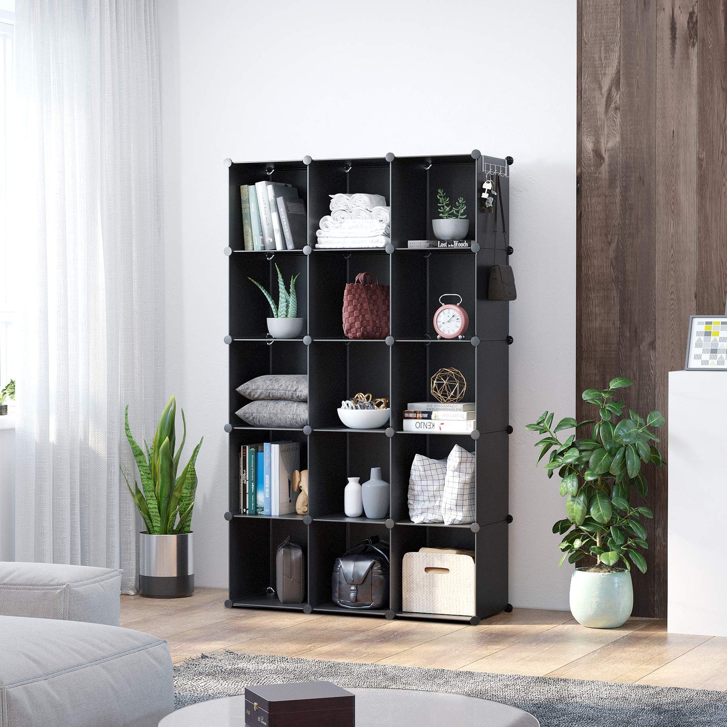 C&AHOME Cube Storage Organizer, 16-Cube Shelves Units, Plastic Storage Cubes, DIY Closet Organizer, Modular Closet Storage Shelves Ideal for Home, Bedroom, 48.4" L × 12.4" W × 48.4" H Black SUM3016H