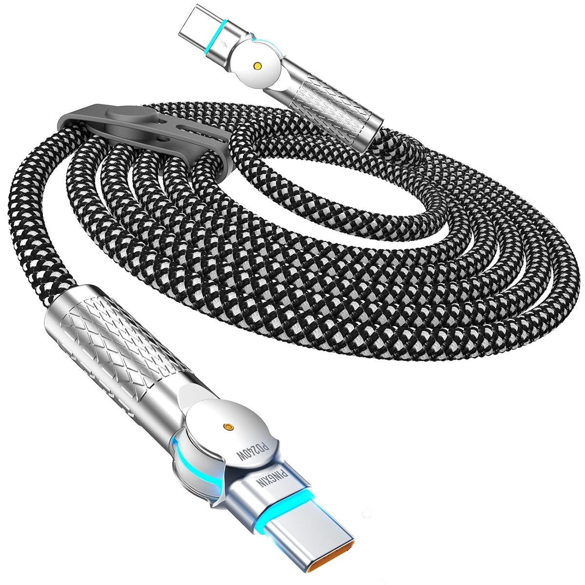 USB C to USB C Cable 6.6ft 240W, 180°Rotating USB C Cable Braided Type C Charger Cable Fast Charge for iPhone 16/16Pro/16Plus/16ProMax,MacBook Air,iPad Pro,Pixel,Samsung Galaxy S23/S24 Ultra-Black