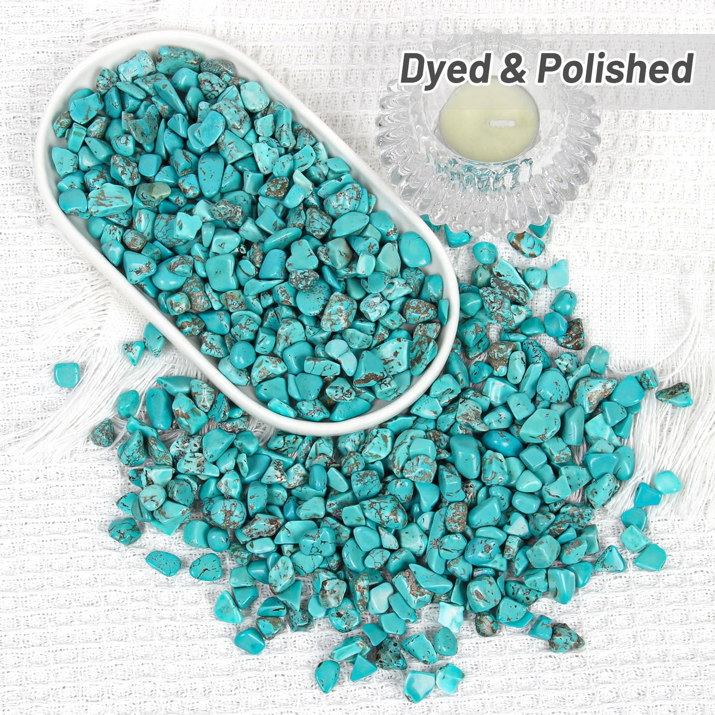1.1lb Crushed Howlite Turquoise Crystal Tumbled Chips-Howlite Turquoise Healing Crystals Chips Bulk, Crushed Crystal Gemstones for Crafts, Beautiful Package for Gift