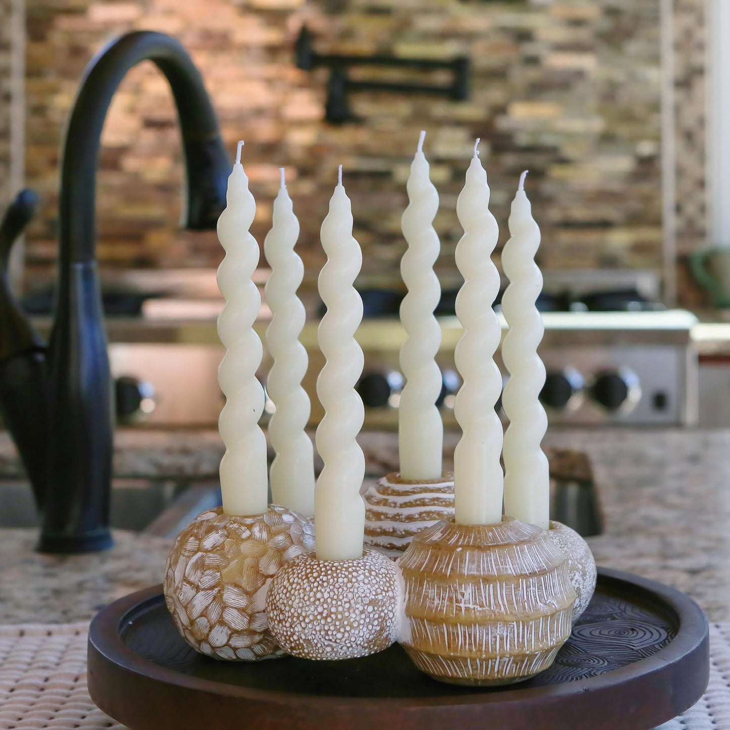 Kate Aspen 2-in-1 Gold Candle Holder Centerpiece for 6 Candles – Tealight & Taper Candle Holder, Gold Table Decor for Dining Room, Coffee Table, Boho, Rustic or Modern Home Decor