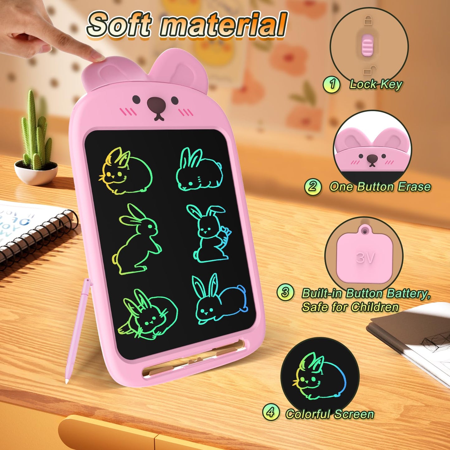 CHAFEGY 10 Inch LCD Writing Tablet, Erasable Doodle Board Toy, Cute Rabbit Drawing Pad for Kids Ages 2-6 - Educational Christmas Birthday Gift (Rabbit)