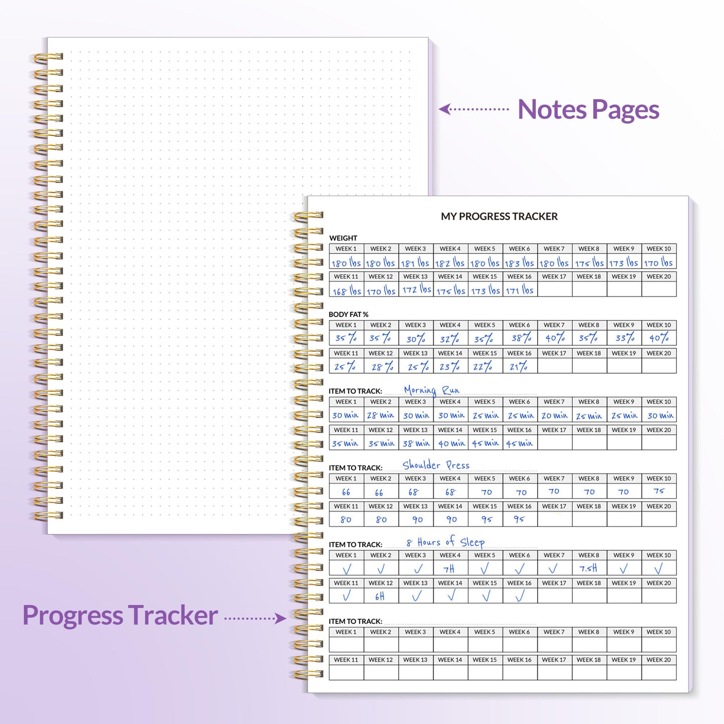 Fitness Journal Workout Planner for Women & Men, A4 (8.5" x 11") Workout Journal Log Book Planner Gift for Track Gym Essentials, Home Workouts, Track Progress, Achieve Wellness Goals, Purple