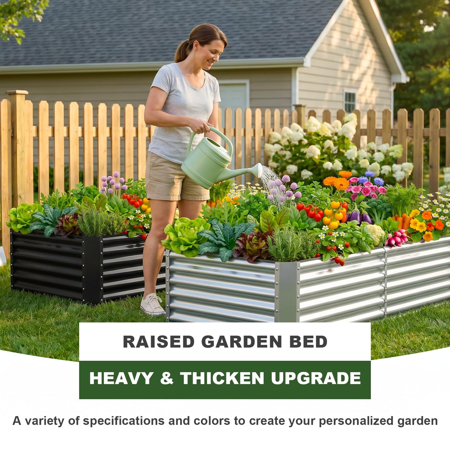 AHEONLAR 2 Pack Galvanized Raised Garden Beds Outdoor, Rectangle Metal Planter Boxes for Vegetables, Flowers and Plants, Durable Garden Bed Kit with Easy Assembly, Black