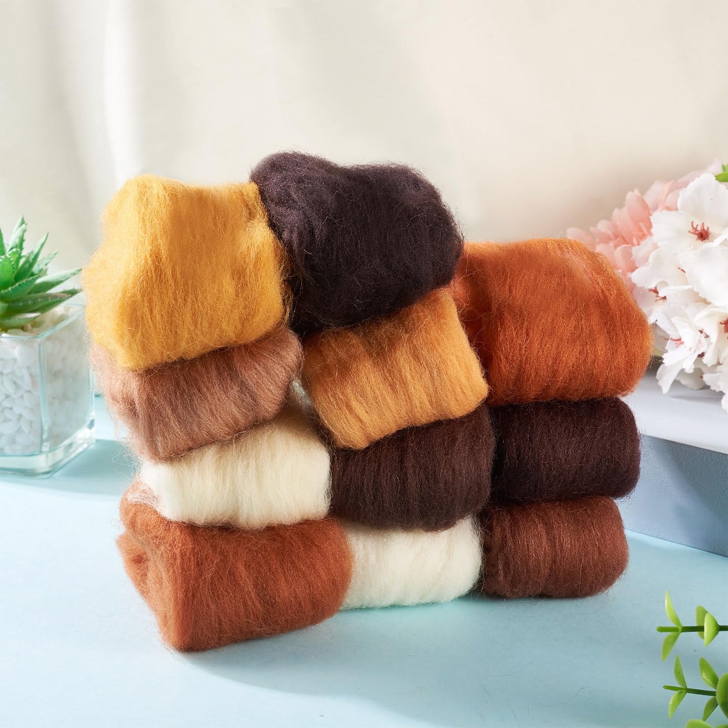 Bestewelry 1.94oz Wool Roving Yarn Autumn Theme Needle Felting Wool 10 Styles Soft Spinning Felting Supplies for DIY Crafts Felt Blending Weaving Hand Spinning