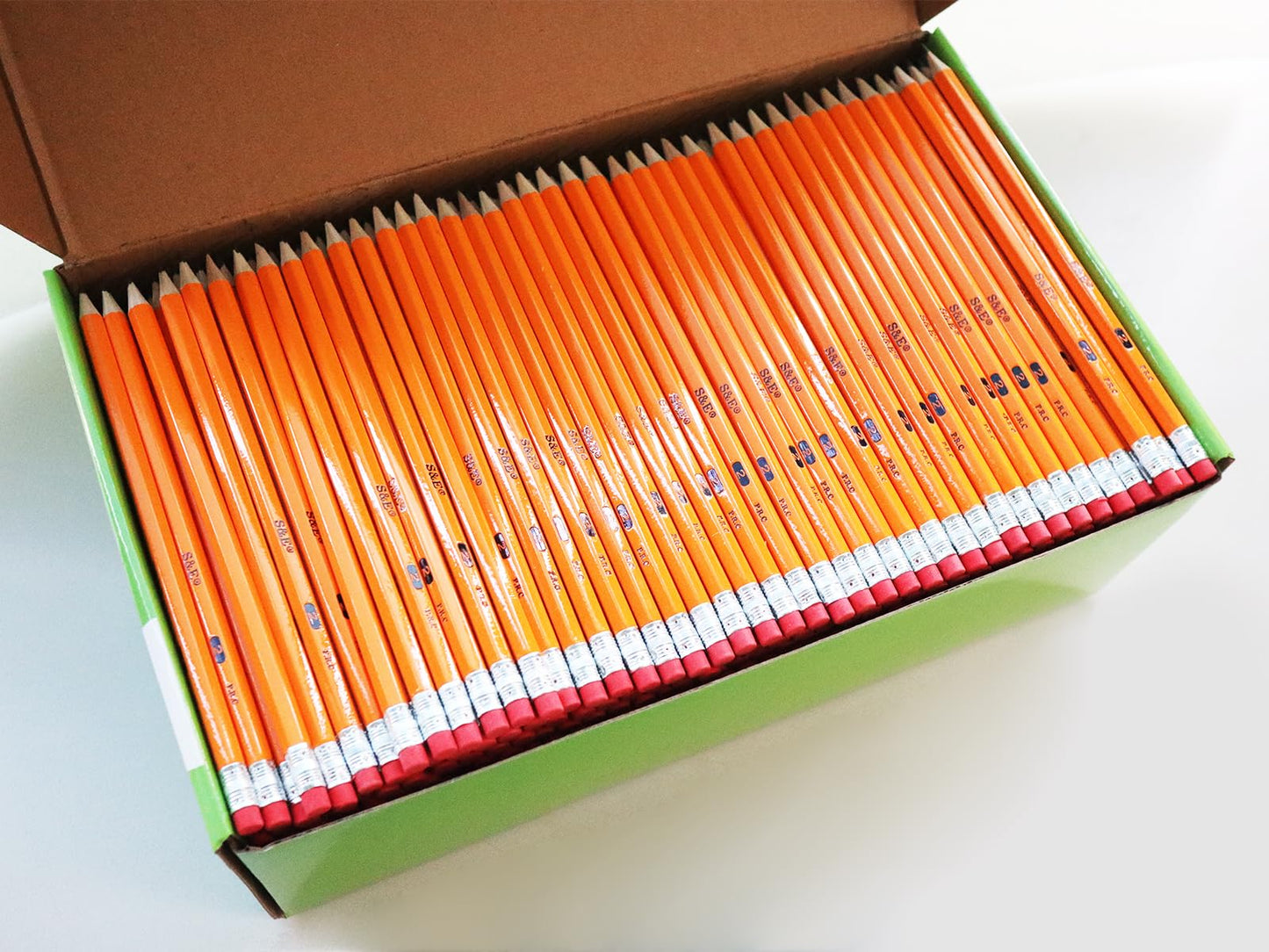 S & E TEACHER'S EDITION Woodcased #2 Pencils, Pre-sharpened, Yellow, with Erasers #2 HB Lead Bulk Box, No. 2 Pencil, Back to school, 600Pcs