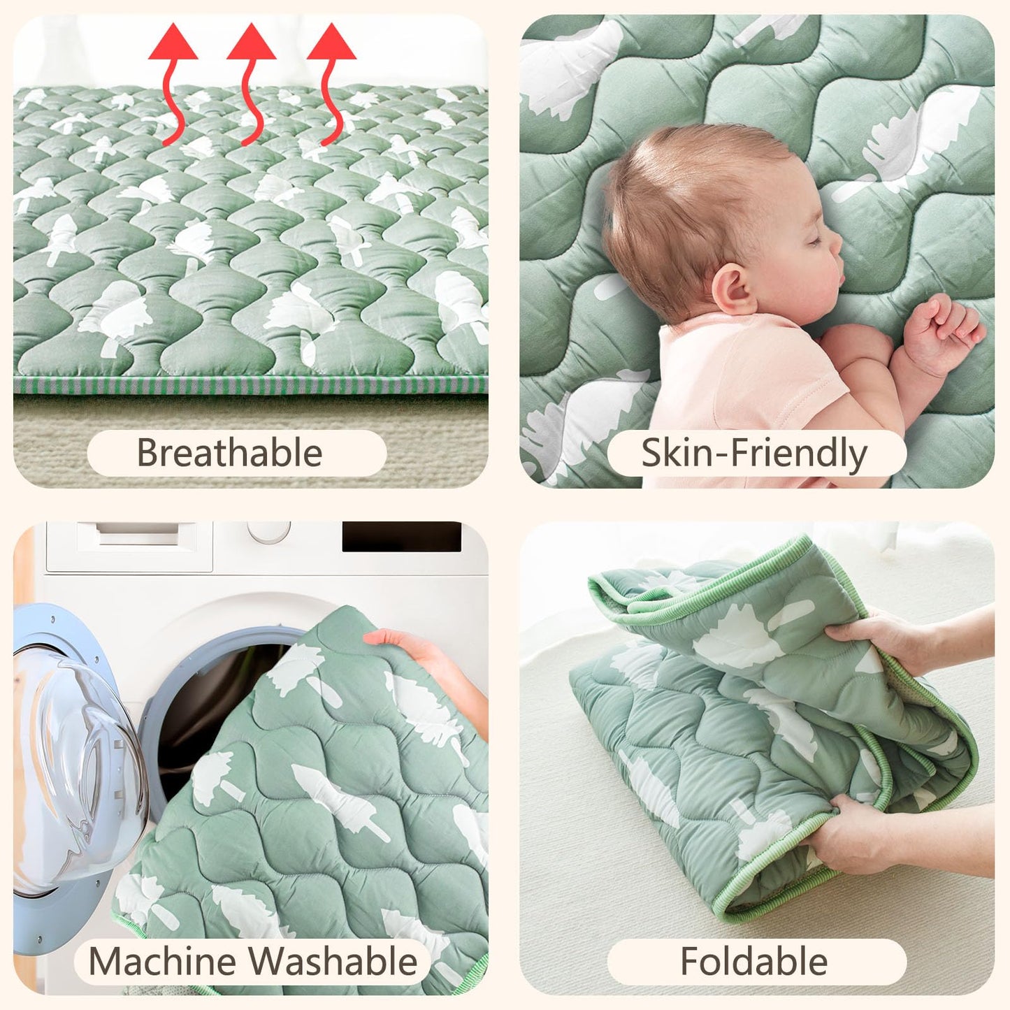 Beavtaens Baby Play Mat, 50x50 Playpen Mat with Super Soft Touch, Activity Mats with Upgraded Anti-Slip Bottom, Machine Washable Crawling Mats for Floor & Picnic(Trees)