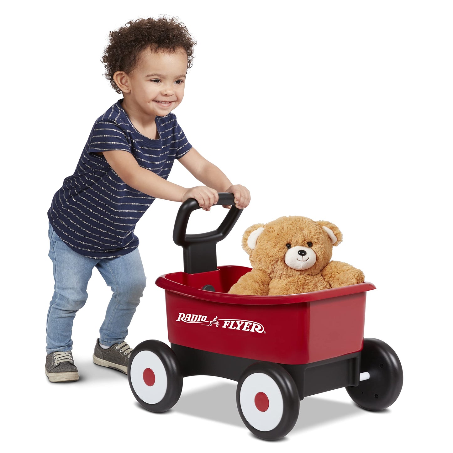 Radio Flyer Push & Pull Walker Wagon with Teddy Bear, Red, for Kids 1-4 Years Old, Locking Handle for Stability, Baby Push Walker Converts to Pull Wagon, for Indoor & Outdoor Play