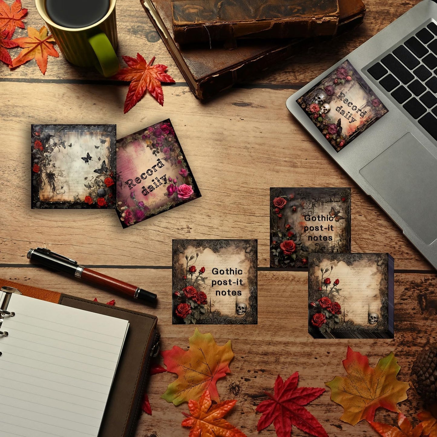 16 Pieces Halloween Gothic Style Sticky Notes Self-Adhesive Gothic Style Design Note Pads Gothic Style Sticky Memo Notes for School Office Home Supplies Students Teachers Gift