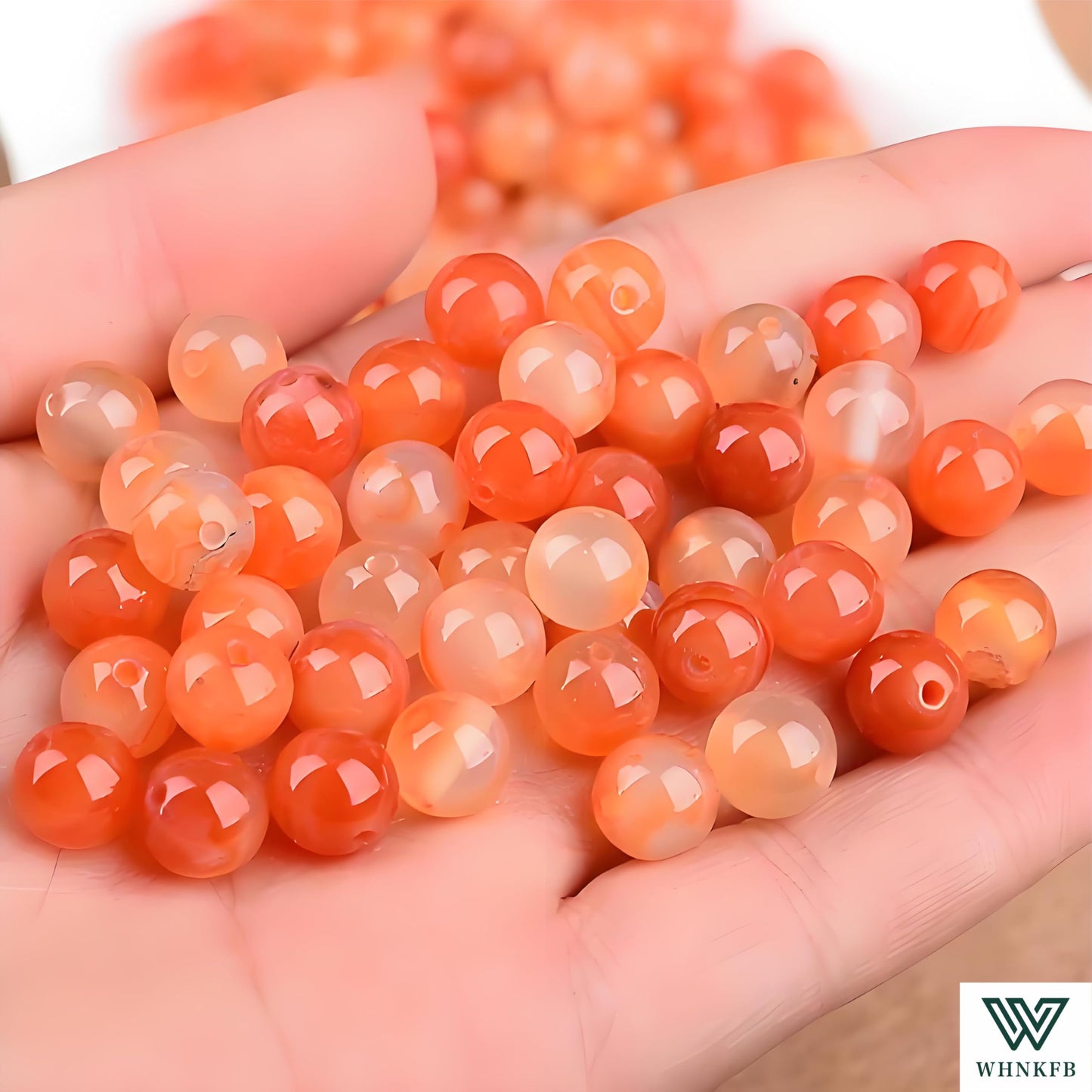 WHNKFB 8mm 50PCS Natural Red Agate Round Beads, Banded Loose Gemstone Beads for Jewelry Making Craft - 4mm 6mm 8mm 10mm Options with Free Elastic Cord