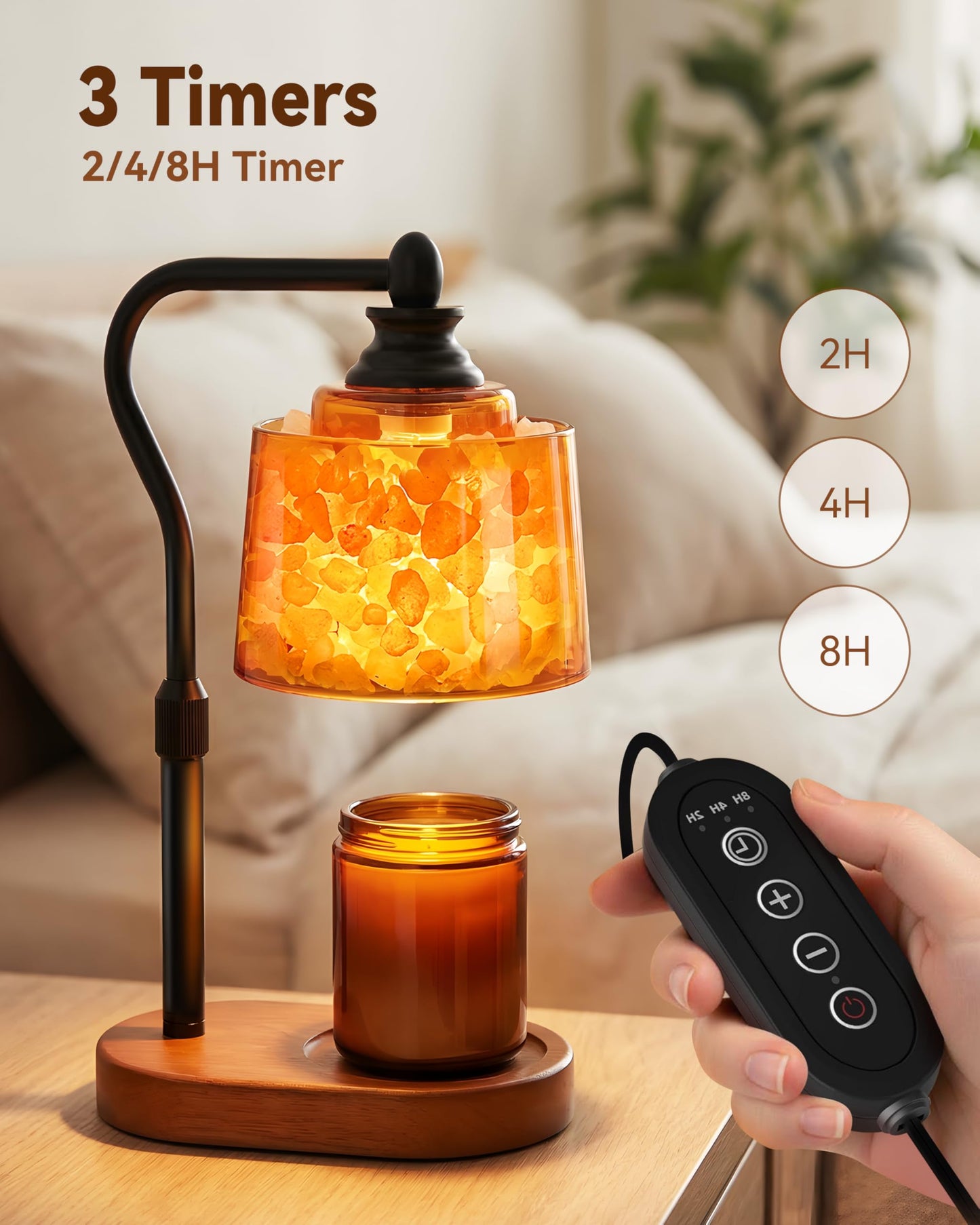 CaHomet 3-in-1 Candle Warmer Lamp with Timer Dimmable, Himalayan Salt Lamp & Passive Diffuser, Gifts for Women, House Warming Gifts, Wax Melt Warmer for Jar Candles (Black)