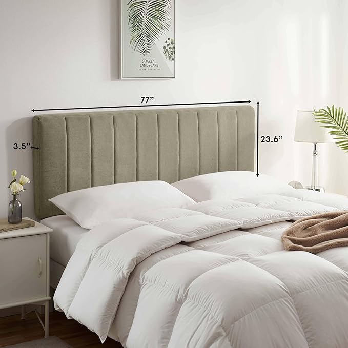 Upholstered King Headboard - Easy Assemble Channel Stitched Headboard King Size Bed - Wall Mounted Headboards with 3D Soundproof Wall Panels Peel & Stick Floating Headboards, Olive Green