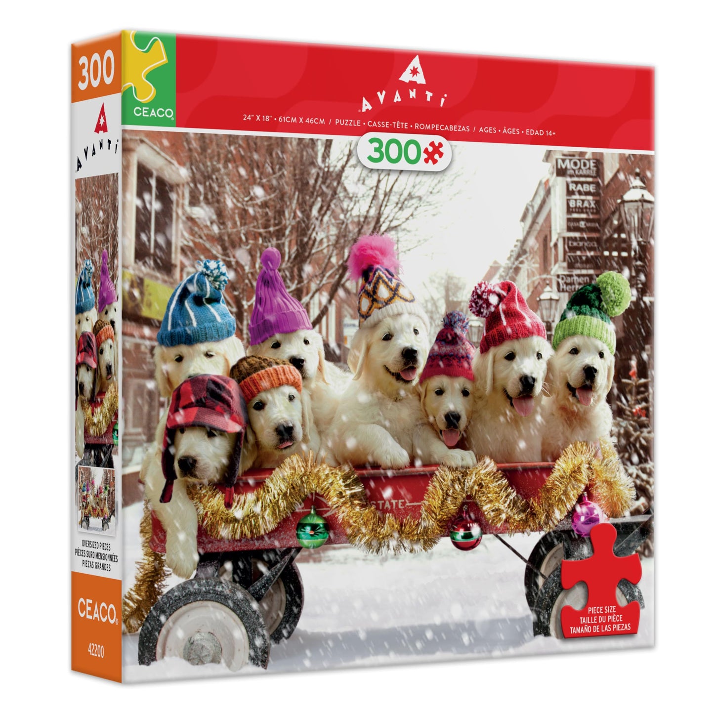 Ceaco - Avanti - Puppies in a Wagon - 300 Piece Puzzle for Adults - Challenging and Perfect for Game Nights - Finished Puzzle Size 21.25 x 15