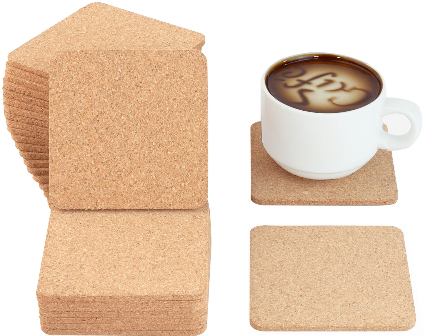 YHCORK Square Cork Coasters Set of 40, 3.5 Inch - Durable, Absorbent for Home & Office. Perfect for Coffee, Tea, & Cold Drinks. Eco-Friendly, Protects Surfaces…