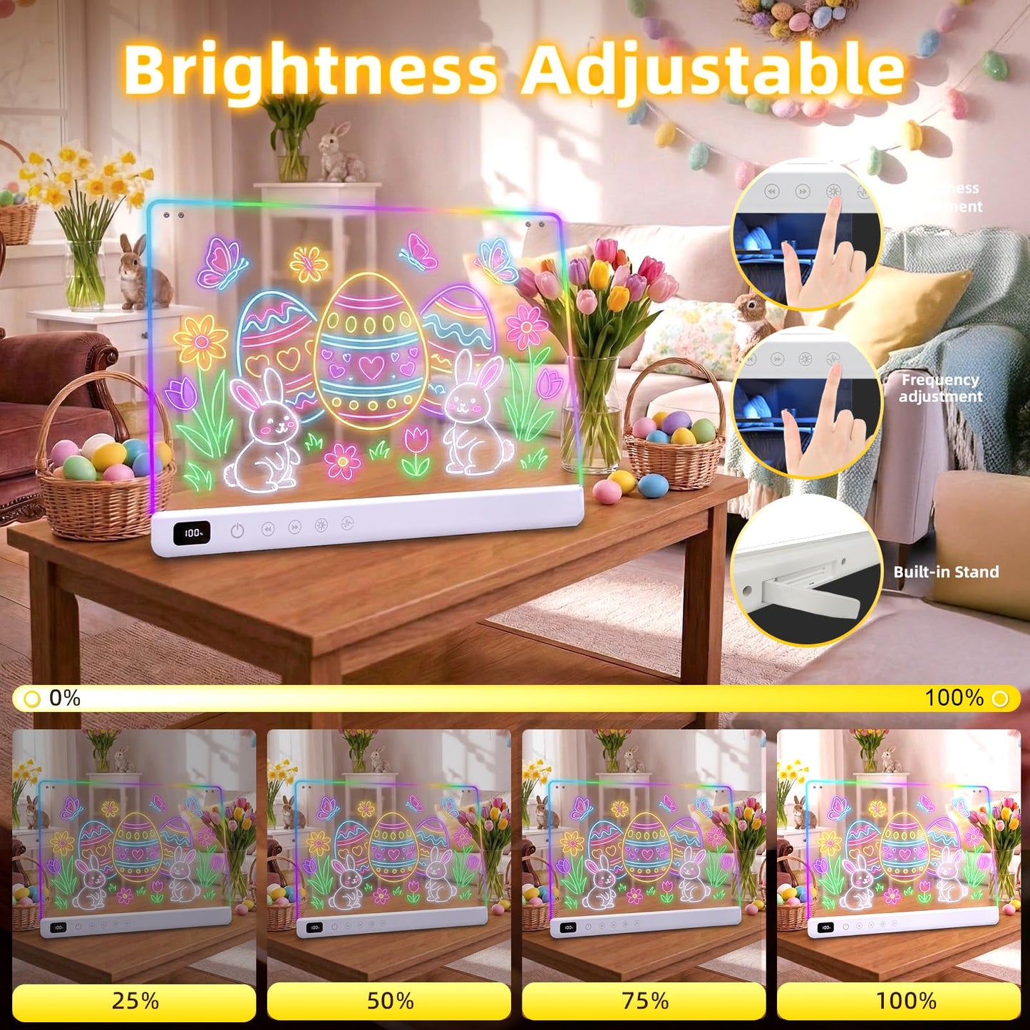 Lumiboard LED Drawing Board for Kids, Rechargeable 16" Light Up Writing Tablet with 8 Colors & 6 Light Modes, Magic Glow Board, Reusable Drawing Pad Gift for Boys and Girls