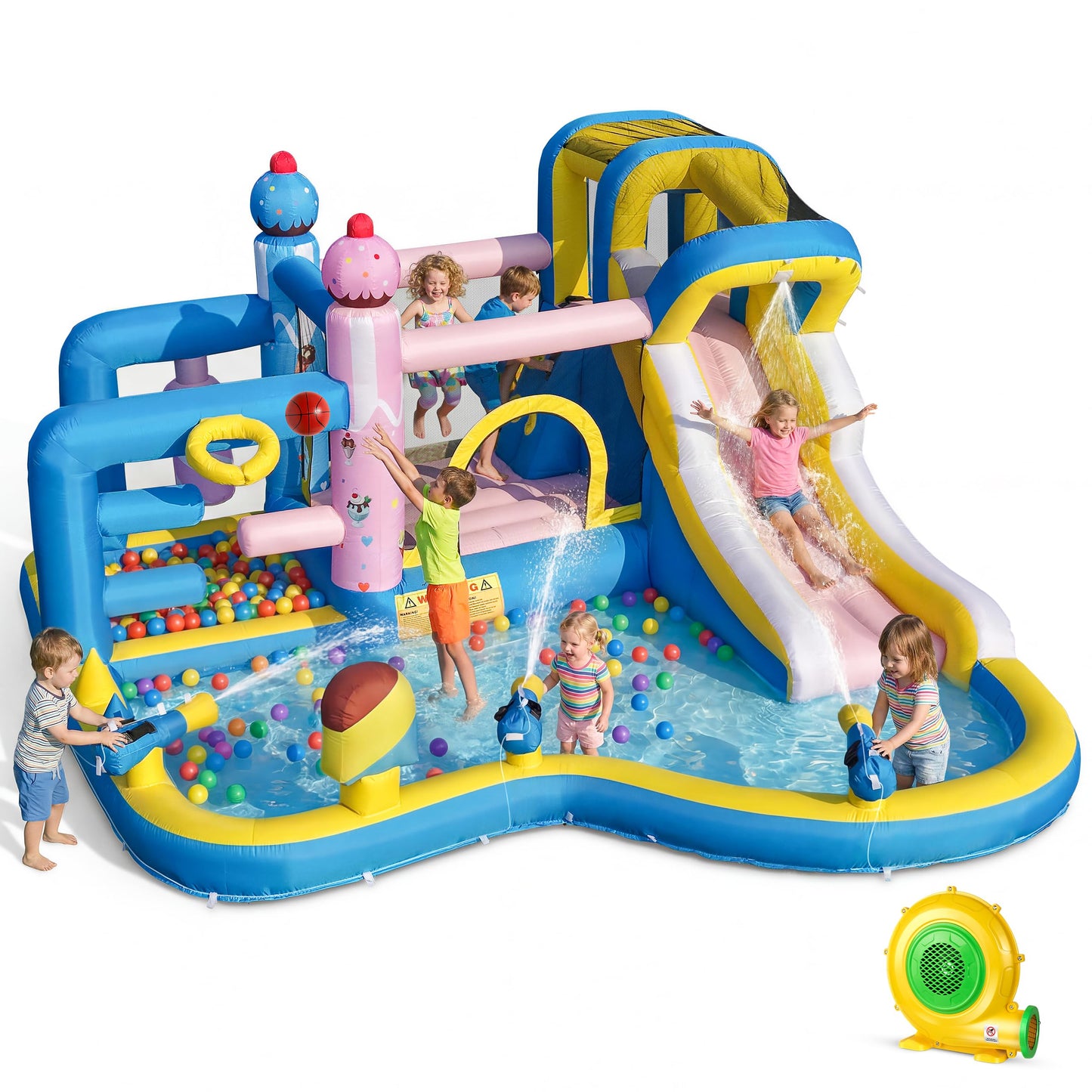 TOAOB Inflatable Water Slide for Kids 3-12: Blow Up Bounce House Backyard Water Park with 480W Blower- 10 in 1 with Pool for Outdoor Birthday Party