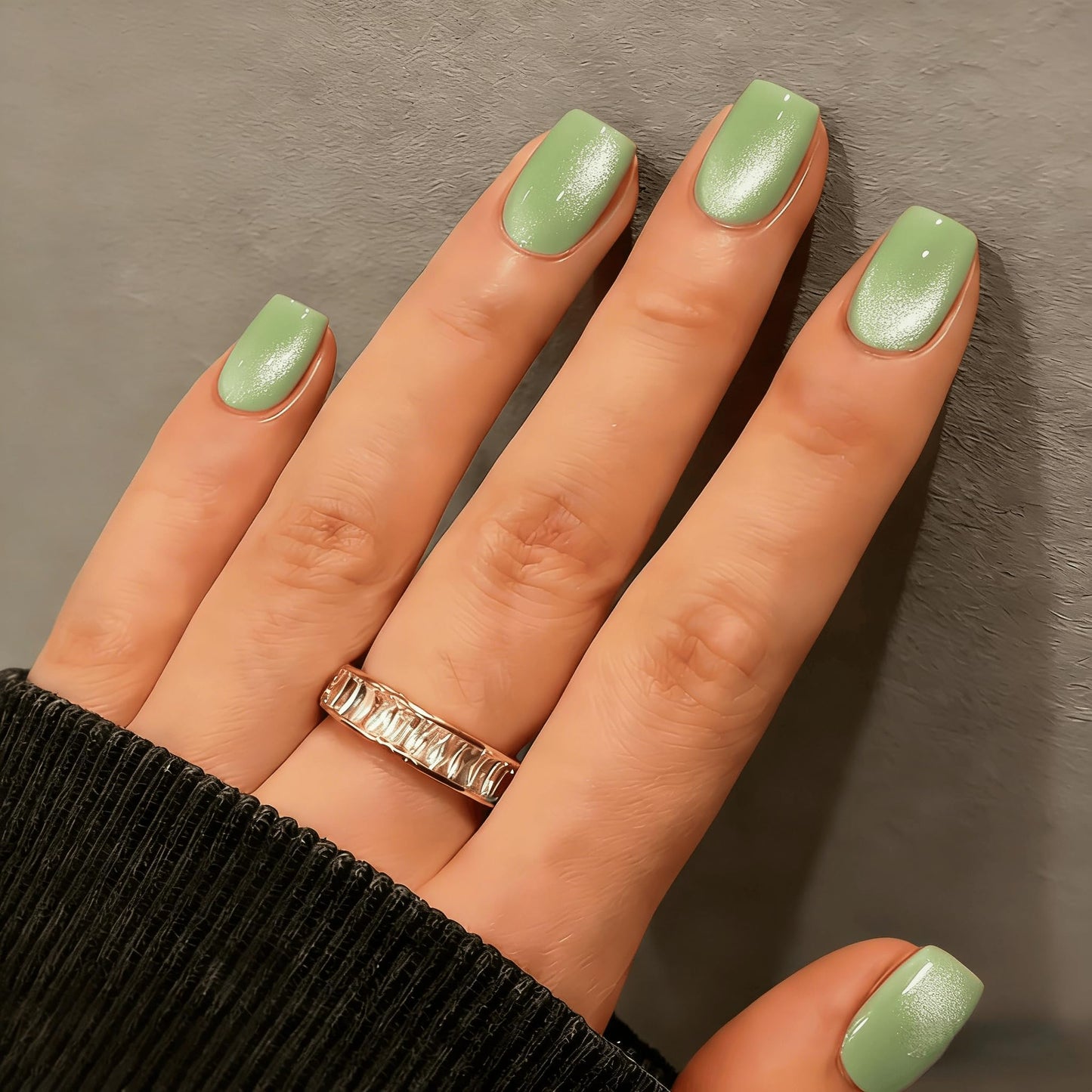 KQueenest Cat Eye Press On Nails Short - Light Green Press On Nails Square, 30 Pcs 15 Sizes Sparkly Glitter Fake Nails Press ons, Thick Quality, Reusable Small Glue on Nail for Women Summer, Matcha