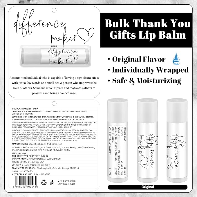 30 Pack Christmas Employee Appreciation Gift Lip Balms Bulk Staff Teacher Team Volunteer Thank You Gift Thanksgiving Christmas Appreciation Party Favor for Women Men(Classic,White)