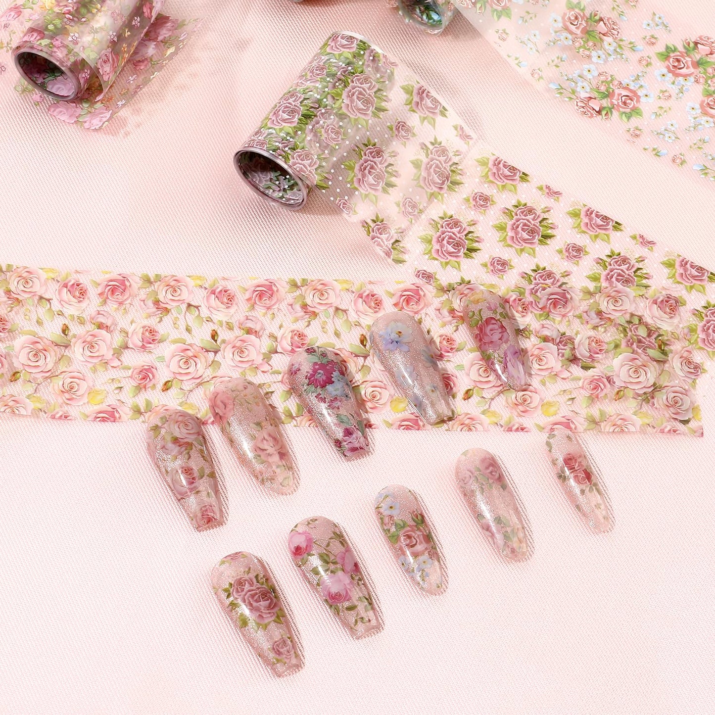 heemeei Nail Foil Transfer Sheets, 20 Rolls Nail Foils Transfer Nail Art(Black White Floral Lace Nail Foil & Spring Flowers Nails Foils Transfer Decals), Transfer Foil for Nails Manicure Decorations