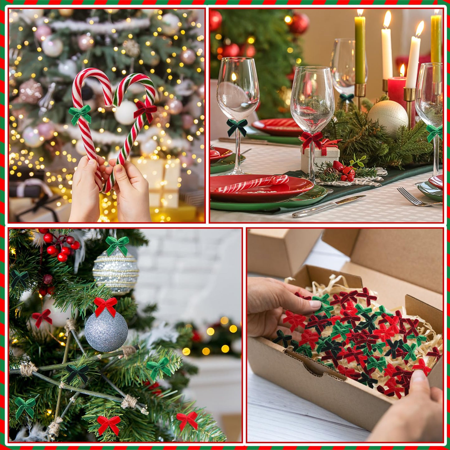 Suncalla 300 Pcs Mini Christmas Bow Christmas Velvet Bows for Crafts 1 Inch Ribbon Bowknot Ornament for Sewing Scrapbooking Gift Wrapping (Plain,Red, Green, Dark Red, Dark Green)