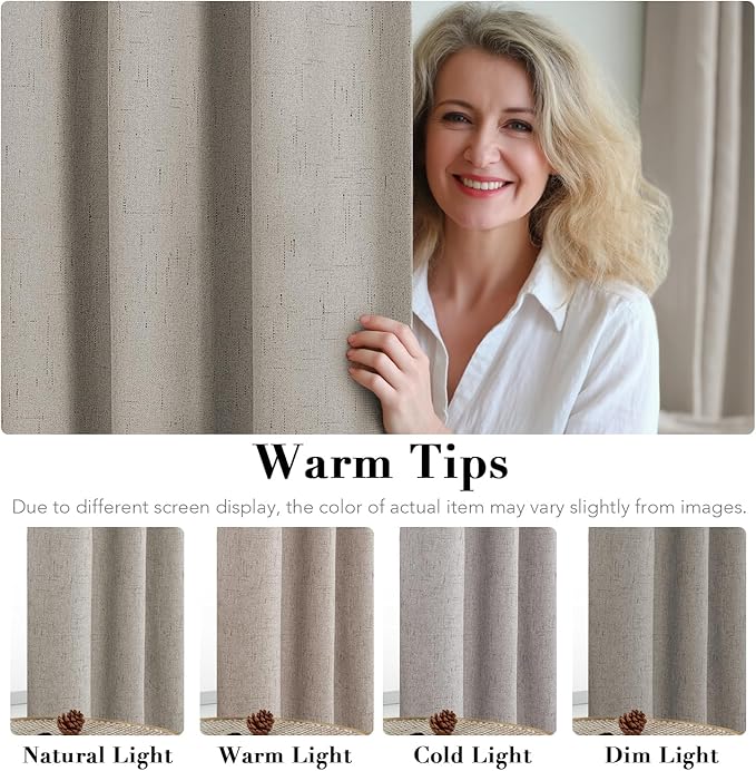 H.VERSAILTEX Linen Blackout Curtains 108 Inches Long 100% Blackout Thermal Insulated Textured Linen Look Curtain Draperies Anti-Rust Grommet, Energy Saving with White Liner, 2 Panels, Stone