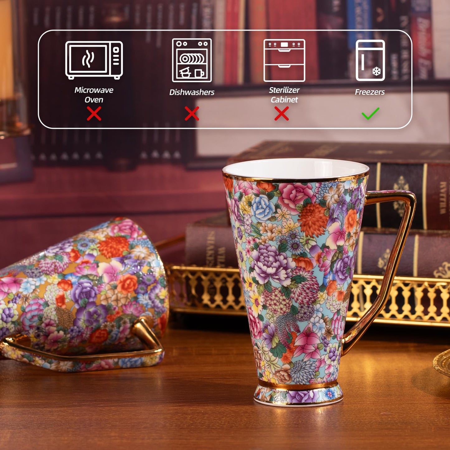 KAMMAK Ceramic Coffee Mugs 20 oz Tall Porcelain Coffee Cups Set of 2 Large Novelty Mugs with Handle Vintage Tea Cups Cappuccino Mug for Latte, Americano, Breakfast Cereal, Hot Cocoa, Drinks