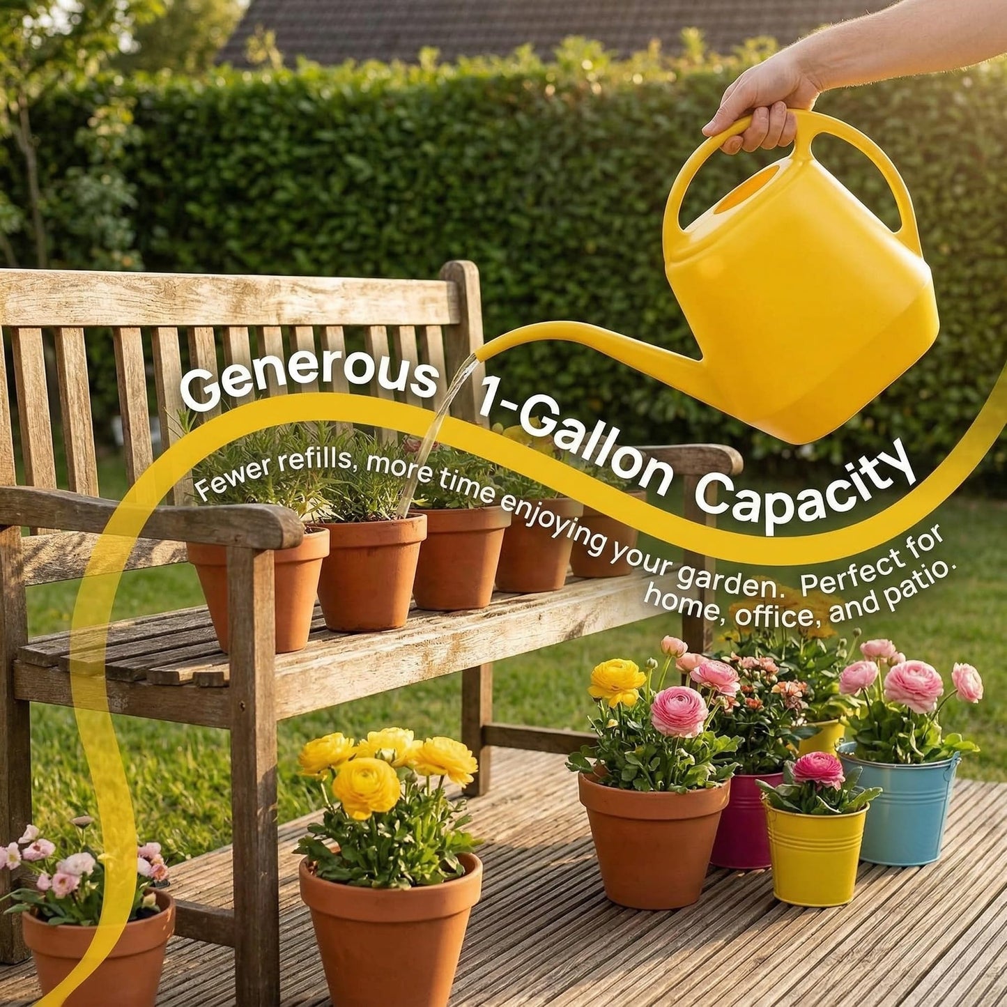 Fasmov Plastic Watering Can, Yellow, 1-Gallon