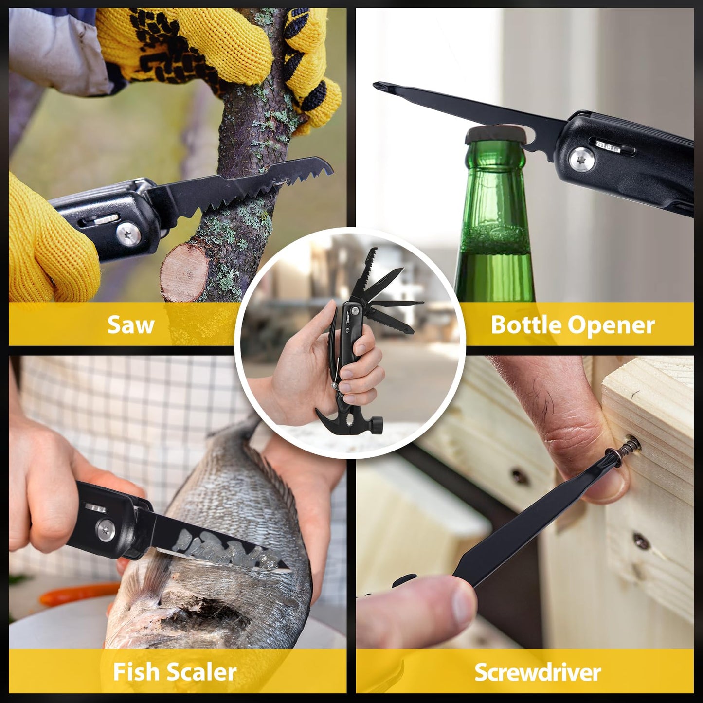 Gifts for Men, 12 in 1 Hammer Multitool, Anniversary Birthday Gift for Men Dad Husband Him Grandpa, Unique Gifts for Dad Who Have Everything, Camping Essentials Cool Gadgets Tools