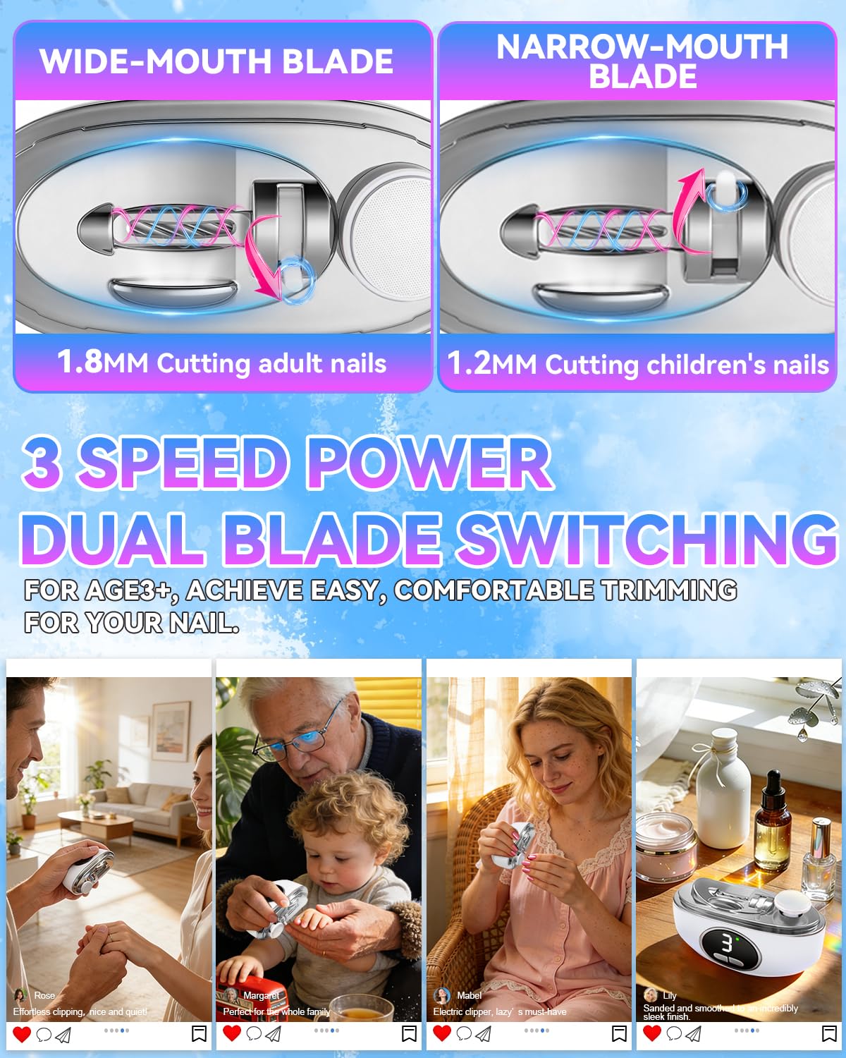 2026 Upgraded 3-in-1 Electric Automatic Nail Clipper【5.0 German Power Motor】【3 Smart Modes & Double-Blade】【Safe Nail Trimmer Polishing】 with LED Light & Dust Storage, Quiet & Gentle for Senior