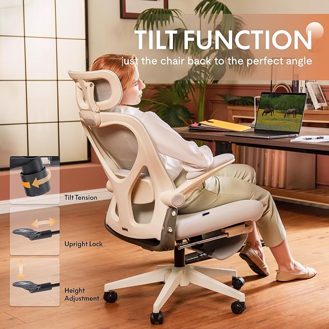 FLEXISPOT Foldex Ergonomic Office Chair, Folding Chair for Small Spaces with Lumbar Support, Flip-up Armrests, 3D Headrest, Desk Chairs with Footrest for Work,Video Game Foam Black