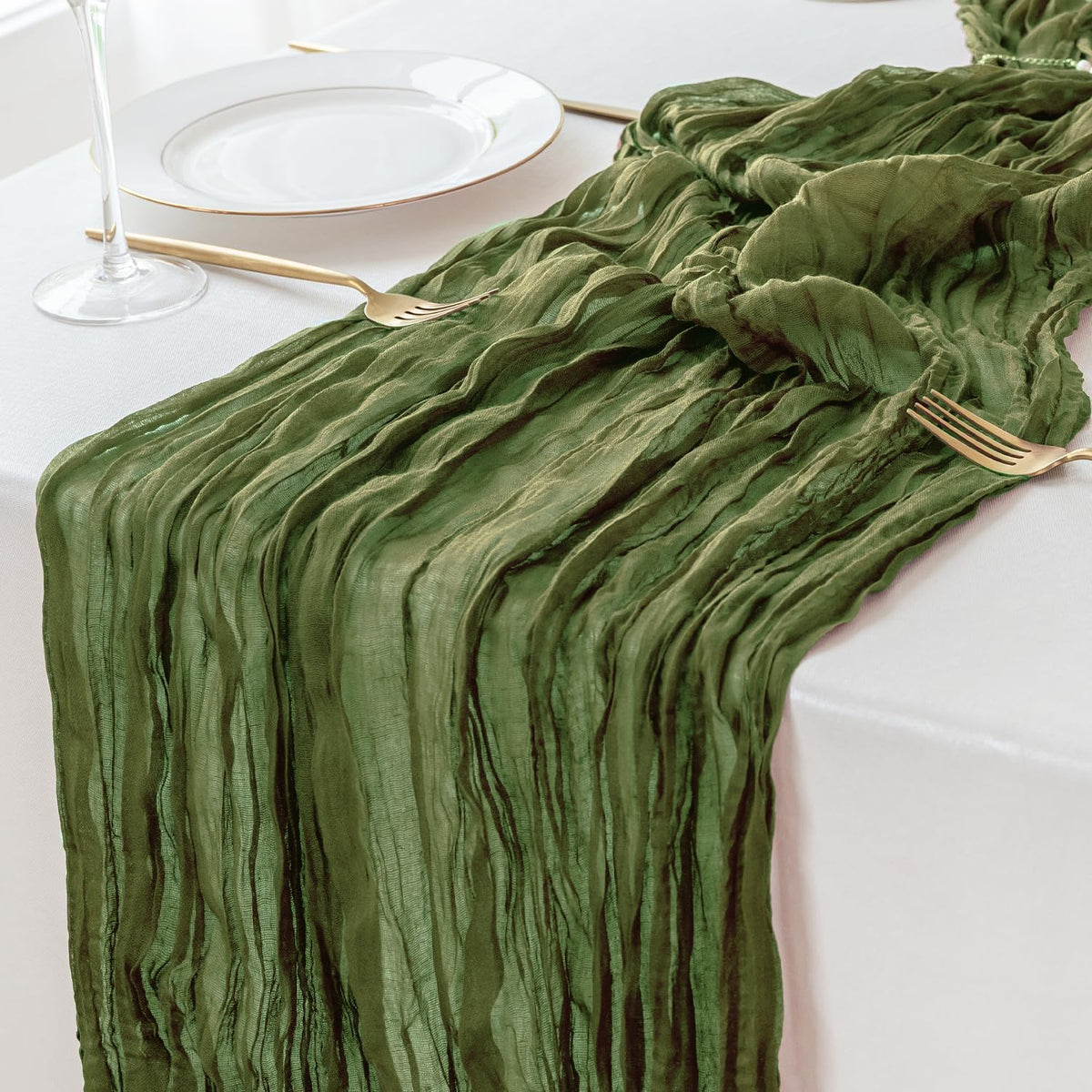 Sioloc 5 Pack Moss Green Cheesecloth Table Runner Fall Autumn Decor for Home 10ft Table Cloth for Tea Wedding Birthday Party Baby Bridal Shower Halloween Thanksgiving