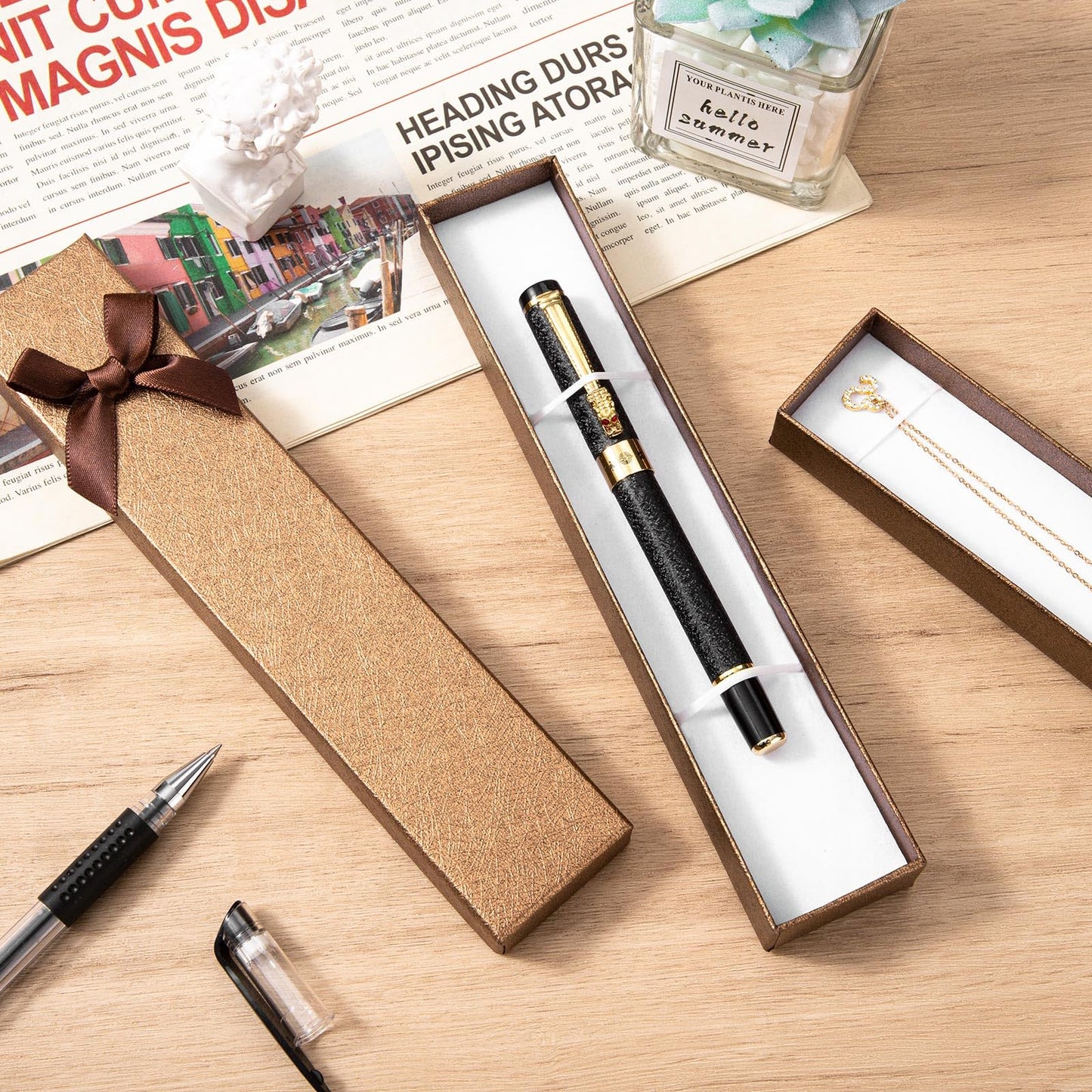 12PCS Empty Pen Presentation Box, Ink Pen Display Boxes Bulk, Brown Cardboard Pen Case, Ballpoint Fountain Pen Jewelry Display Box, Gift Collection Case for Classroom Office Birthday Valentine Holiday