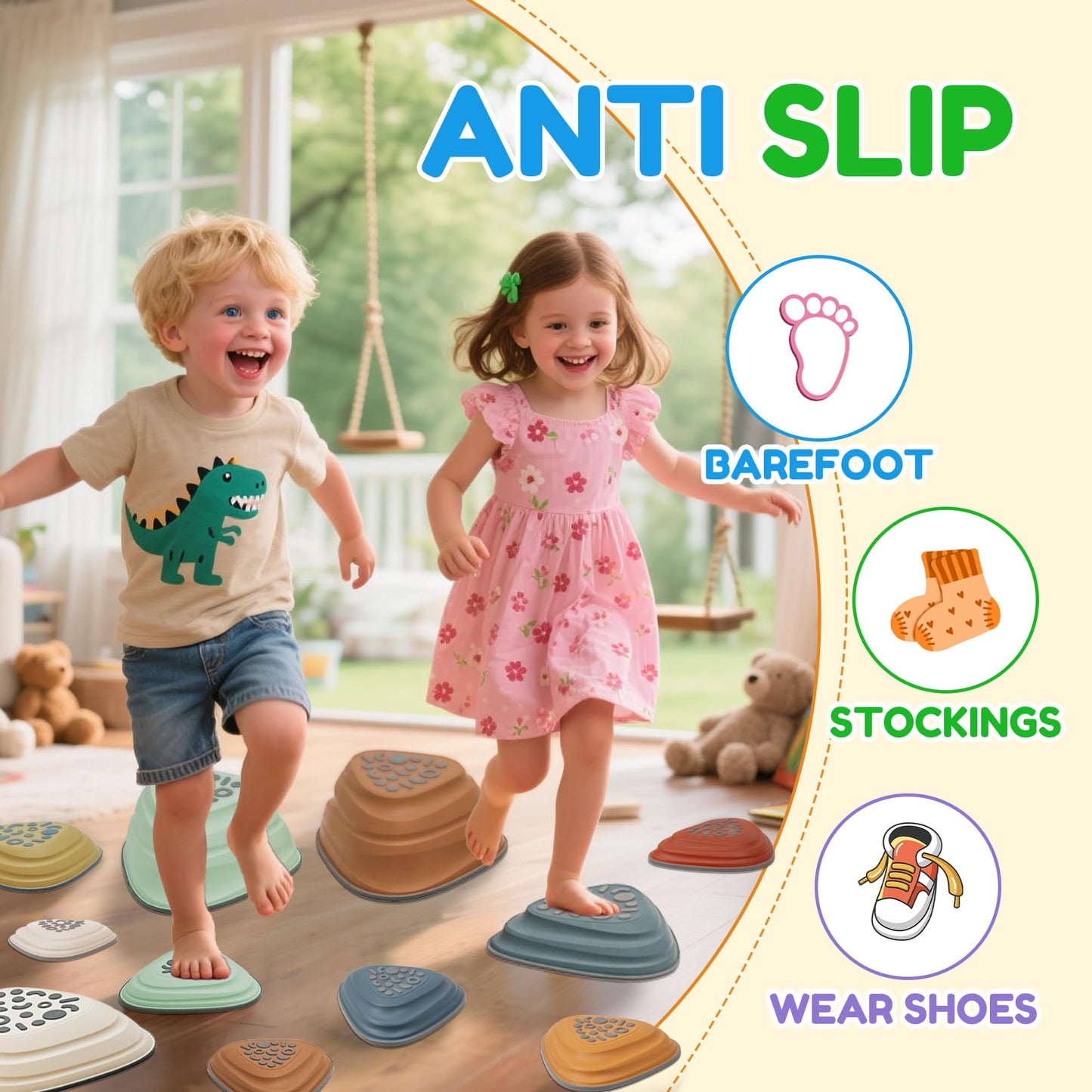 LilStones Kids Balance Stepping Stones Triangular 11PCS Non-Slip Toddler Stepping Stones for Ages 3-8 Years – Durable & Fully Rounded Edges
