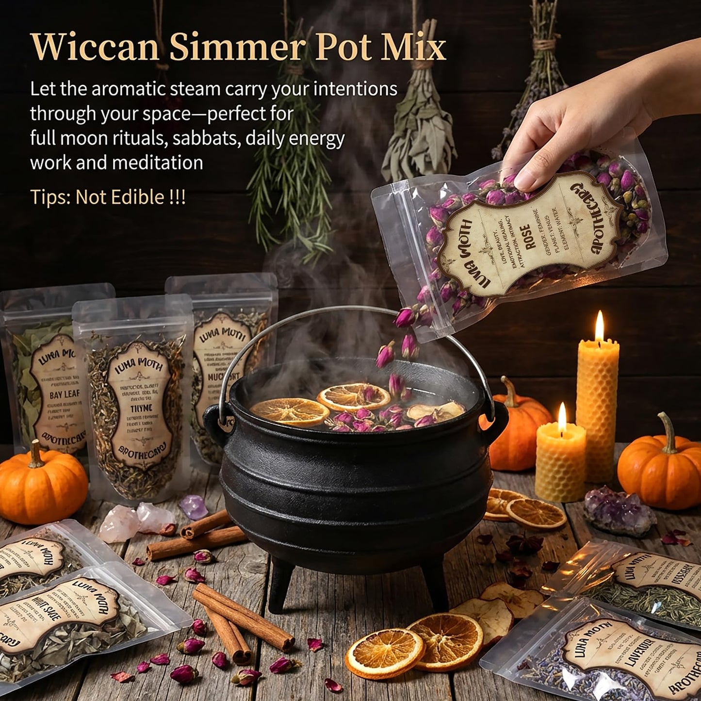 10 Pack Large Dried Flowers Set –Bulk Herbs for Witchcraft Supplies, Used Potpourri Simmer Pot, Spell Jar, Candle Soap Making, DIY Crafts – Lavender, Rose, White Sage, and More, Each Bag Above 4.41oz