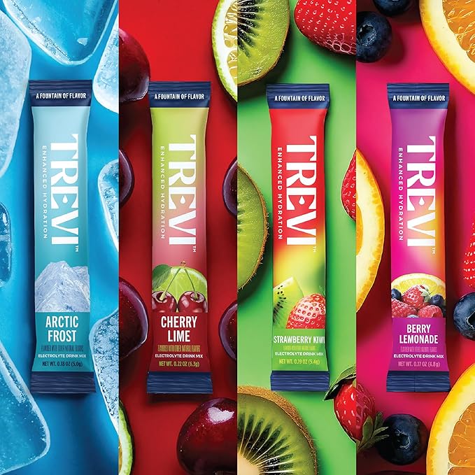 TREVI™ Sugar Free Electrolytes - Drink Mix Hydration Powder Packets - 28 Count - Favorites Variety Pack - Cherry Lime, Strawberry Kiwi, Berry Lemonade, Arctic Frost