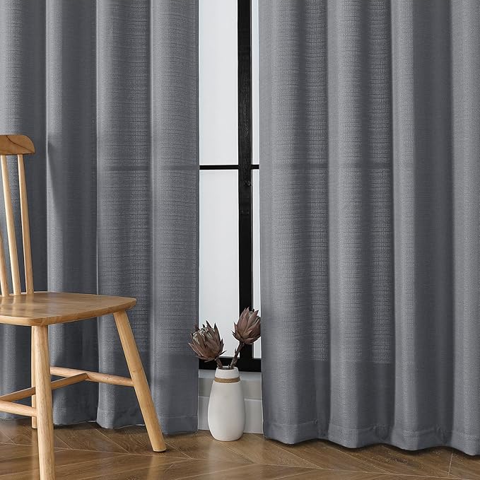 Chyhomenyc Dark Grey Curtains 78 Inch Length 2 Panels Set, Faux Linen Textured Light Filtering Soft Airy Farmhouse Curtain Drapes for Living Room Bedroom, 40Wx78L