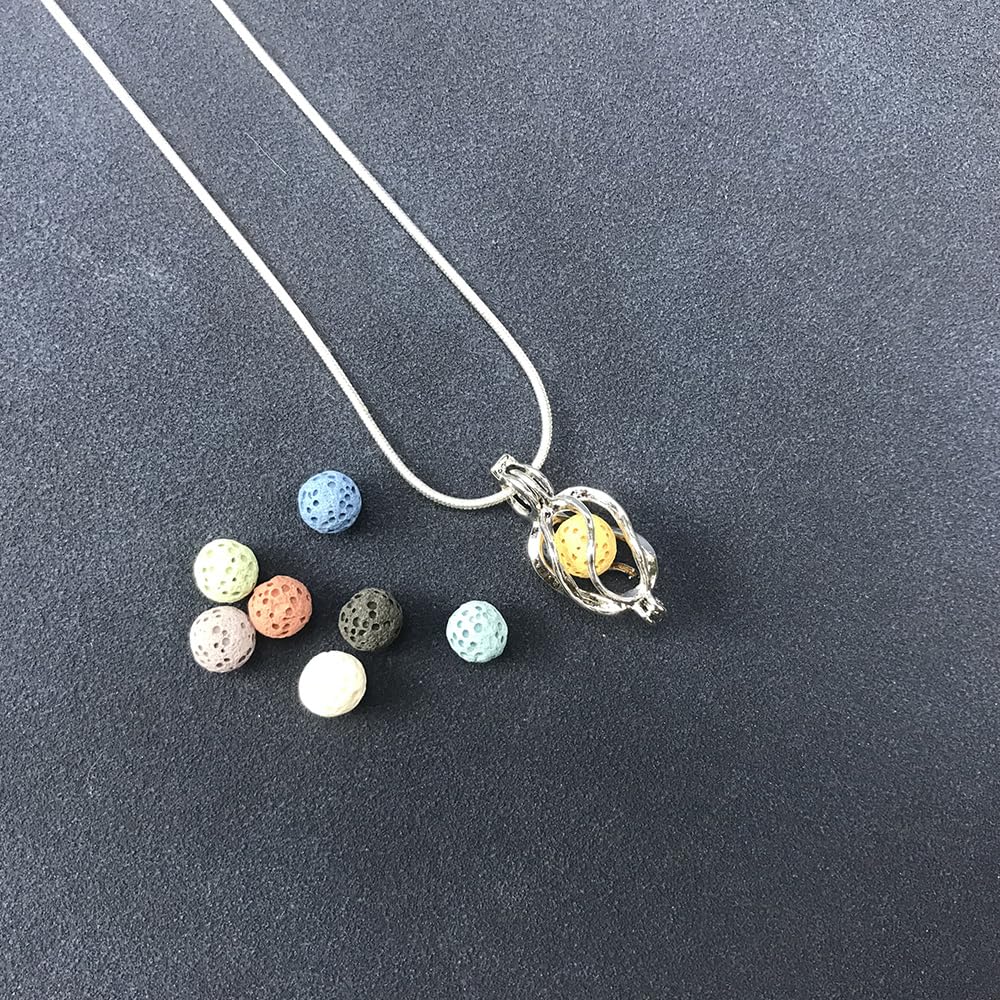 boqopod Essential Oil Diffuser Necklace Twisted Ball Aromatherapy Locket Pendant with 8 Lava Stone Balls 0.24'