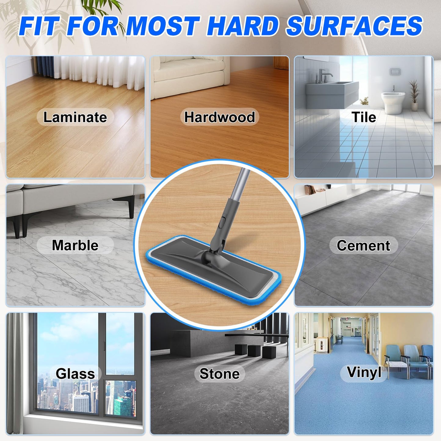 Microfiber Mops for Hardwood Floor Cleaning - BPAWA Flat Floor Mop with 4 Washable Pads for Laminate Wood Tile Vinyl Home Kitchen Bathroom - 59" Adjustable Handle