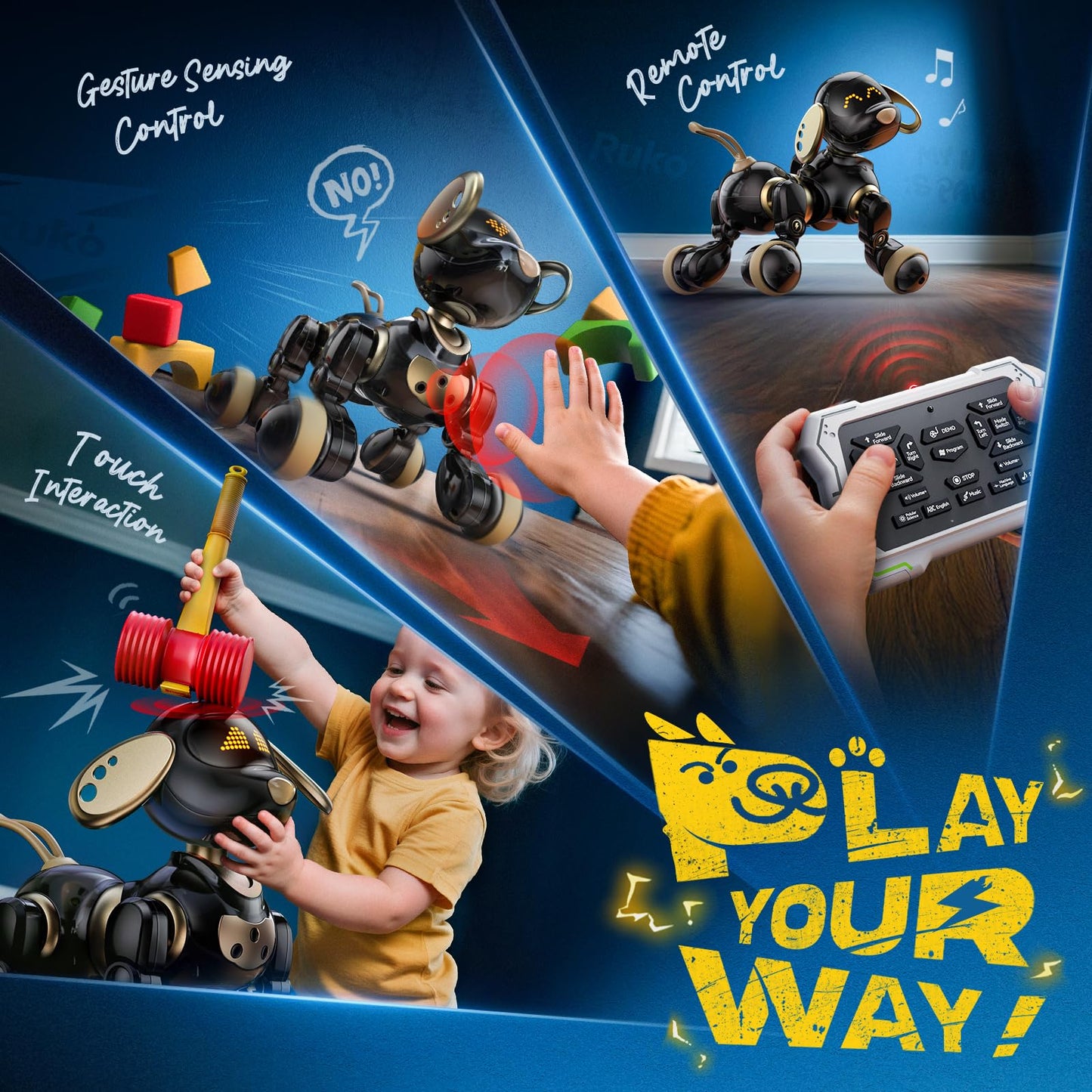 Ruko 18011 Black Gold Robot Dog and 8809 Remote Control Robot Dinosaur Toys for Kids