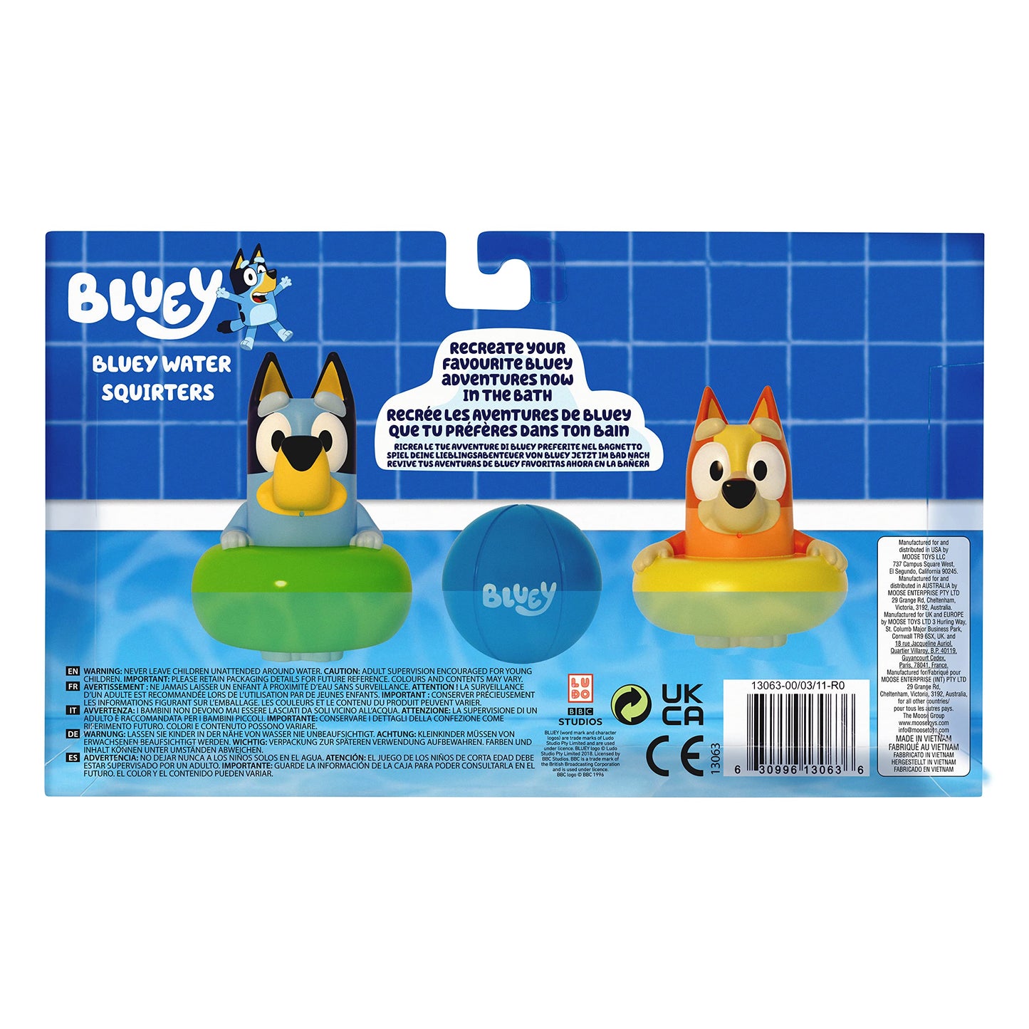Bluey Bath Squirter Toys Pack of 3, Lightweight Floating Water Toy Set with Bingo and Beach Ball, Squeezable Bath Toys for Toddlers and Kids, Ages 3+